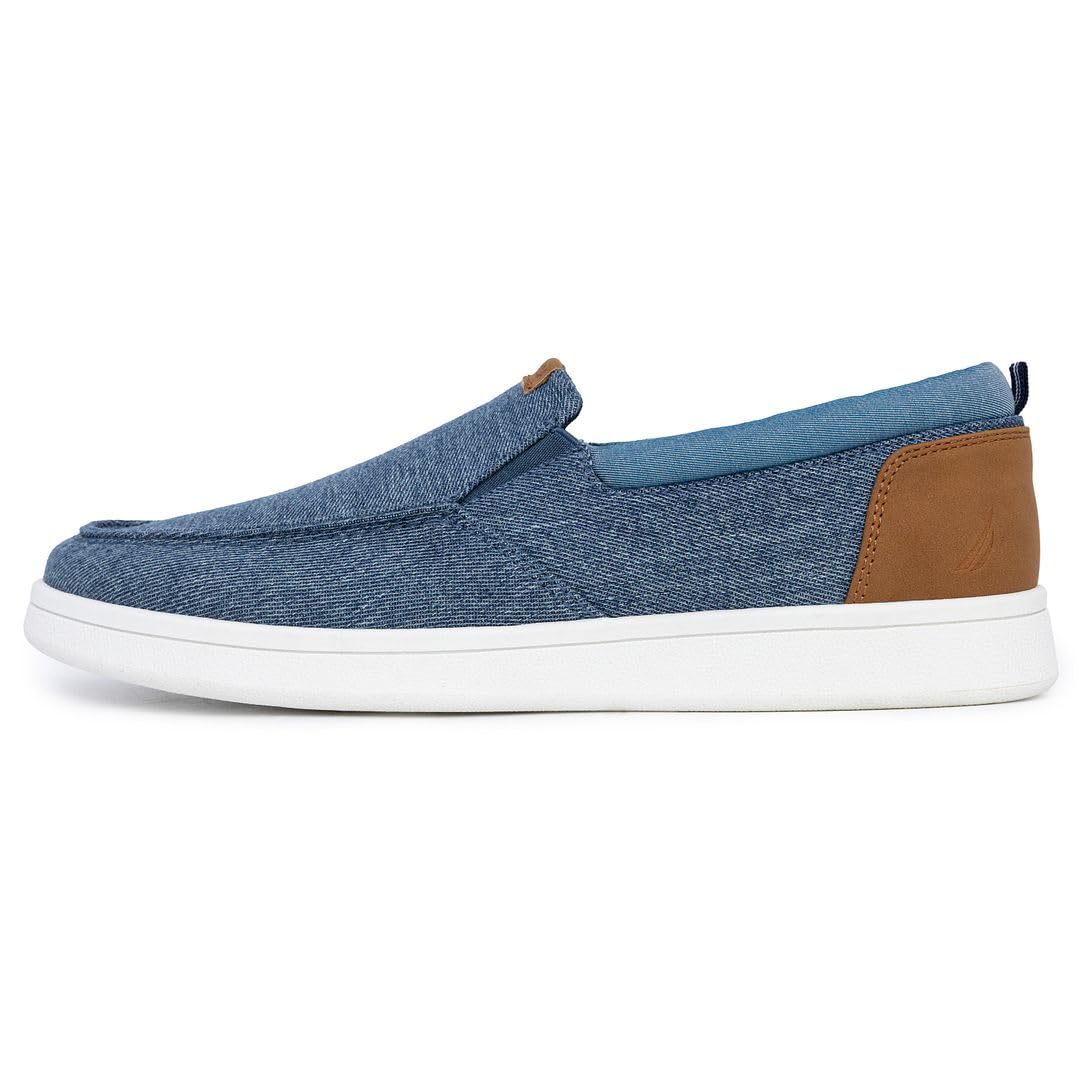 Nautica Men's Slip-On Loafers Casual Moc Toe Sneakers Boat Shoes Slipper for Men – Lightweight, Comfortable & Breathable-Patro-Blue Denim-Size 9.5