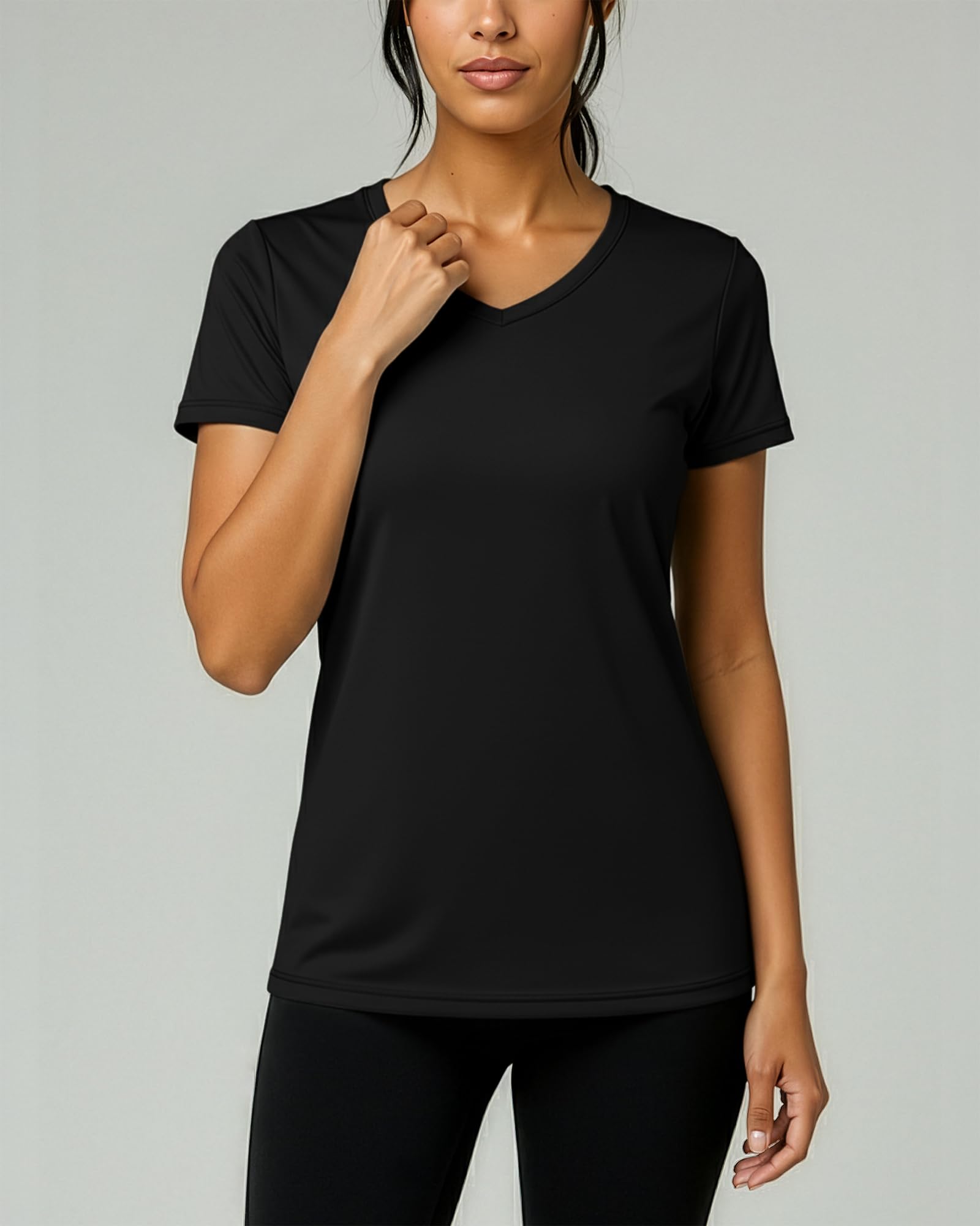 Real Essentials 5 Pack: Women's Dry-Fit Short Sleeve V Neck T Shirt Workout Fitness Yoga Top Tee, Set 5, XXL