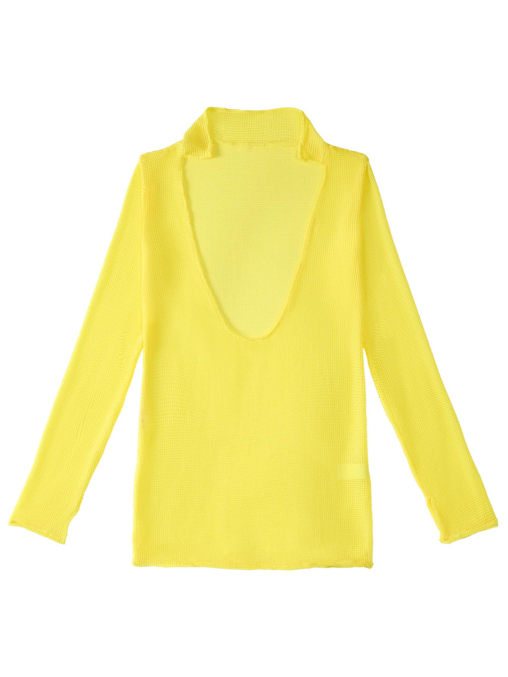 Lilosy Sexy Crochet Sheer Long Sleeve Cover Up Swim Bathing Suit Beach Dress One Piece See Through Swimwear Bright Yellow Medium