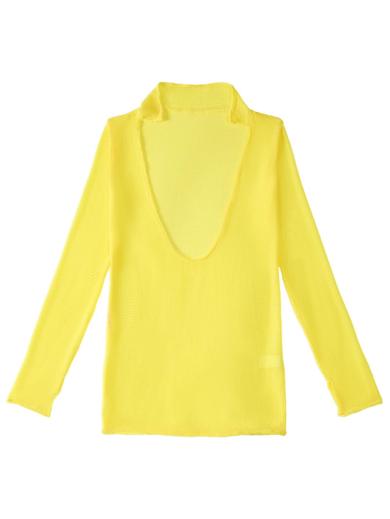 Lilosy Sexy Crochet Sheer Long Sleeve Cover Up Swim Bathing Suit Beach Dress One Piece See Through Swimwear Bright Yellow Medium
