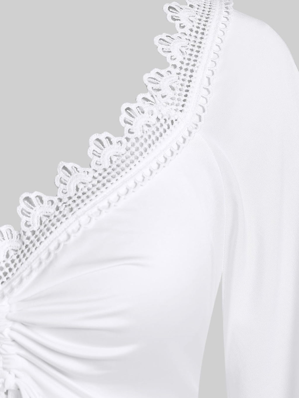 ROSE GAL Women Plus Size Renaissance Peasant Blouses Lace Trim Hollow Out Cinched Bell Trumpet Sleeves Pirate Costume Top Medieval Victorian Costume(White_1/1X)