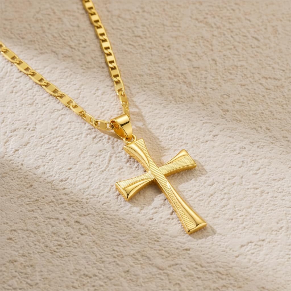 RYHIX 14K Gold Cross Necklaces for Women Minimalist 14K Gold Plated Crosses Chain Pendant Dainty Crosses Necklaces for Womens Necklace 28mm
