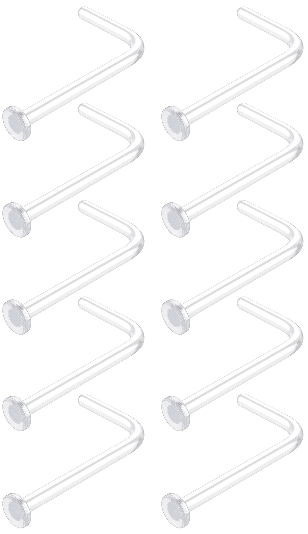 WildVibe 18g Clear Nose Studs for Work - L Shape Clear Nose Rings Piercing Retainers - Bioflex Plastic Nose Rings for Surgery - Flat Top 18 Gauge (1.0mm) 10pcs Pack