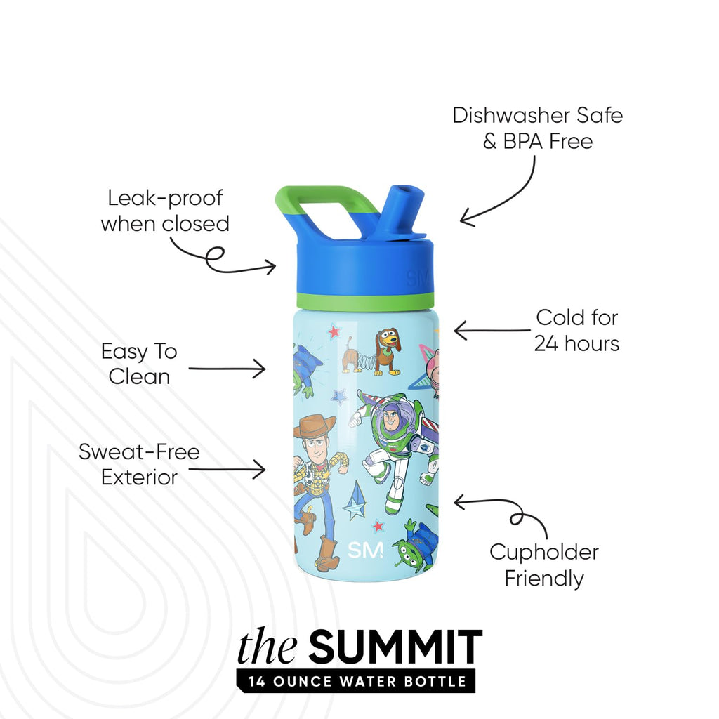 Simple Modern Kids Summit Water Bottle with Straw Lid | Disney Toy Story 14oz Stainless Steel Cup Insulated Tumbler for Boys, Girls, School | Buzz and Woody Adventures