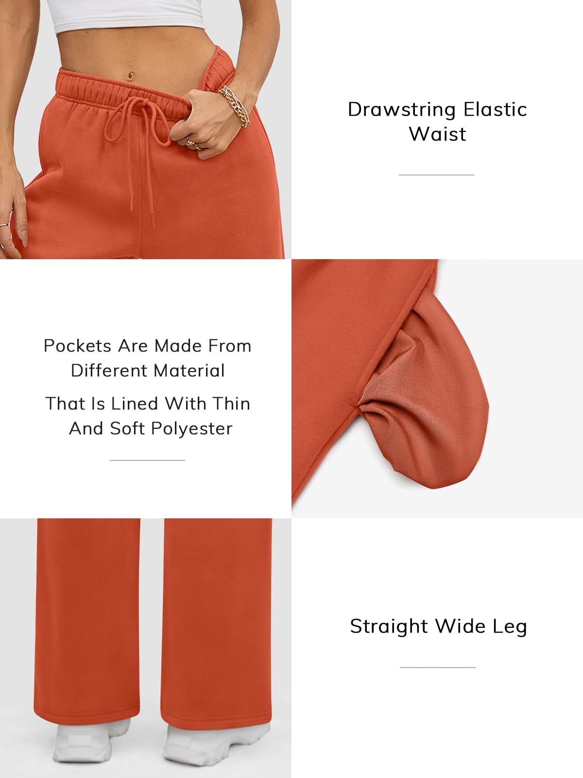 ATHMILE Women 2026 Fall Fleece Lined Sweatpants Petite Baggy Open Bottom Halloween Pants Drawstring Casual Aesthetic Clothes Orange