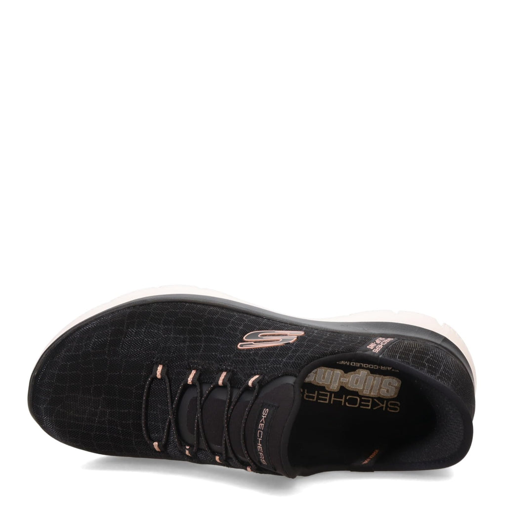 Skechers Women's Hands Free Slip-ins Summits Classy Night Sneaker, Black Rose Gold, 7