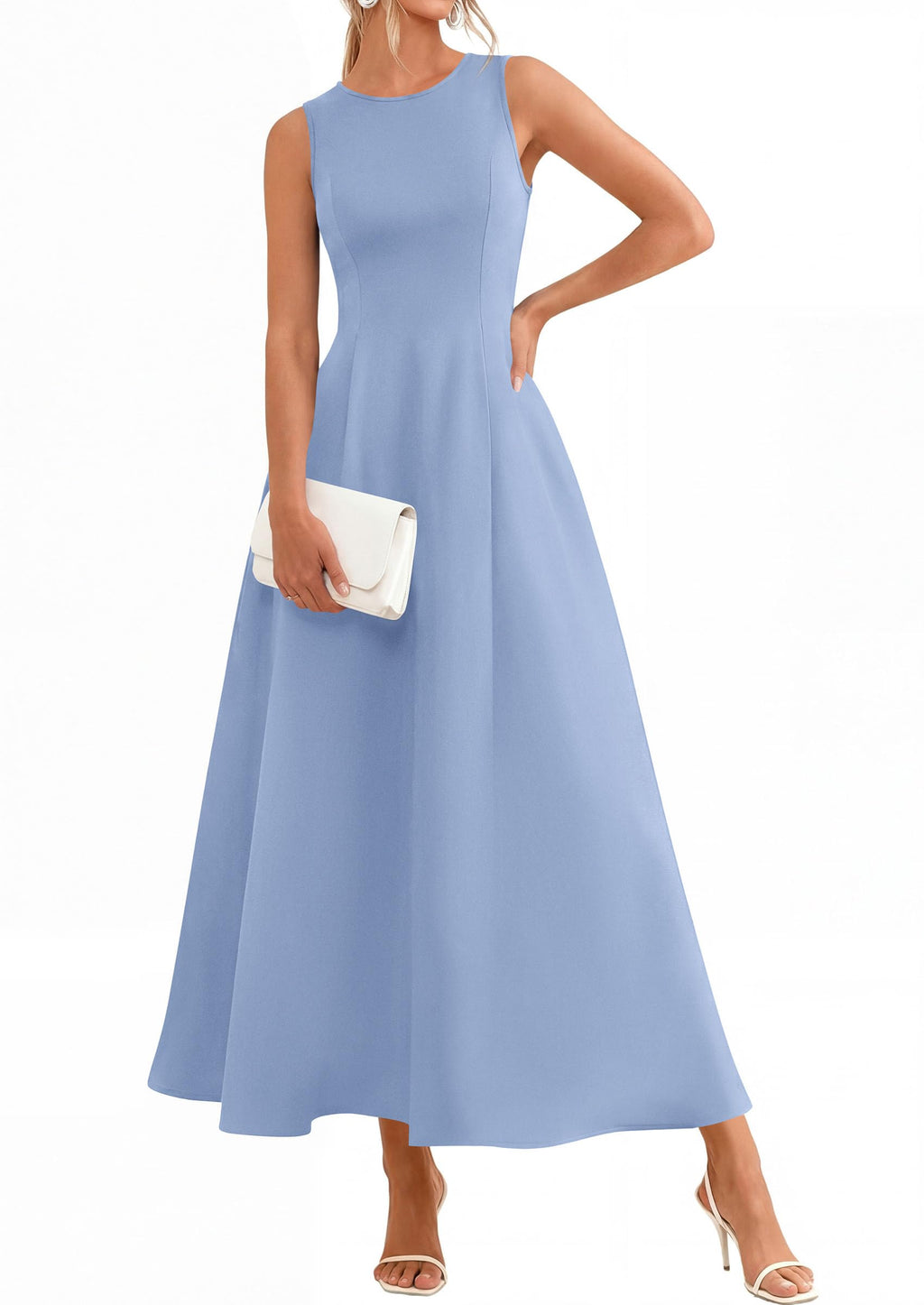 PRETTYGARDEN Women's Maxi Dress Summer Wedding Guest 2026 Spring A Line Long Tank Flowy Modest Sleeveless Cocktail Dresses (Light Blue,X-Large)
