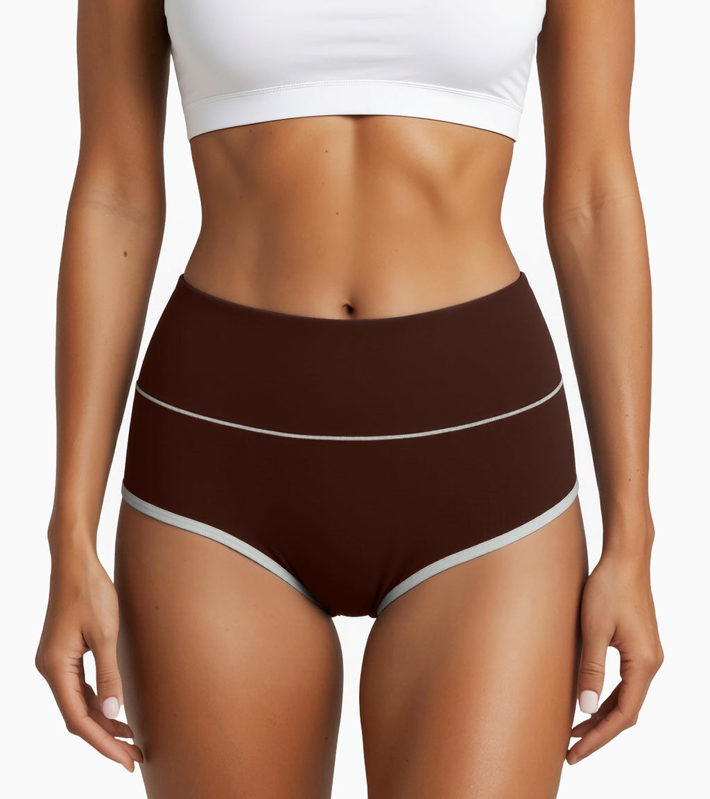 Eadflie Cotton Underwear for Women High Waisted Briefs Stretch Soft Ladies Panties Full Coverage Underpants 5 Pack - Black/Coffee Brown/Camel/Deep Apricot/Heather Gray/S