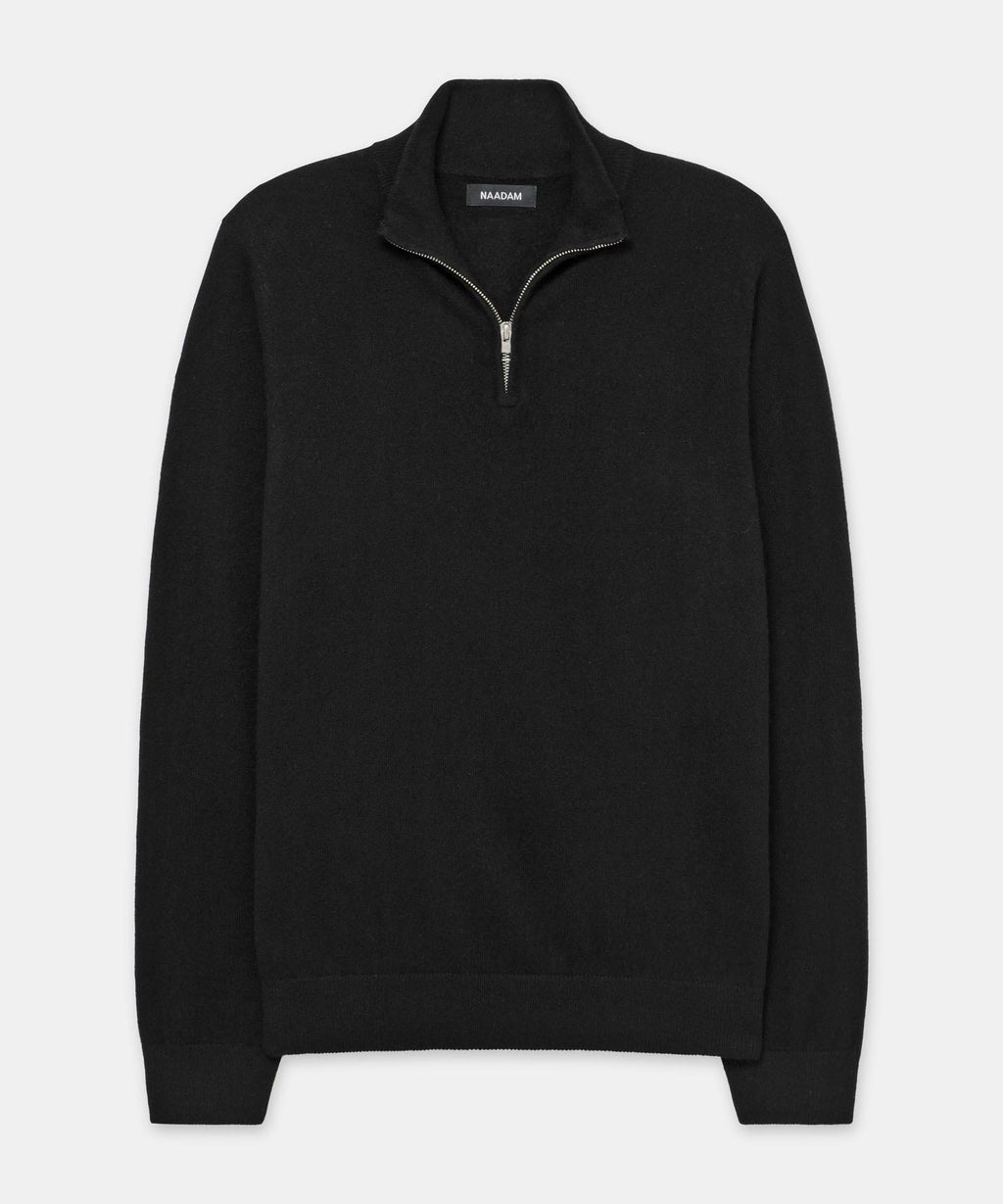 NAADAM Mens Signature Cashmere Quarter Zip, Black,M