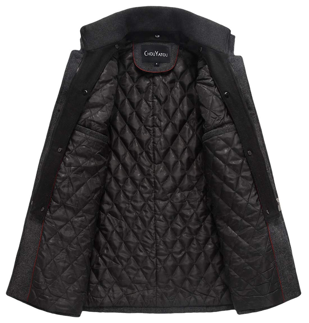 chouyatou Men's Winter Stylish Wool Blend Single Breasted Military Peacoat (Medium, Thick-Grey)