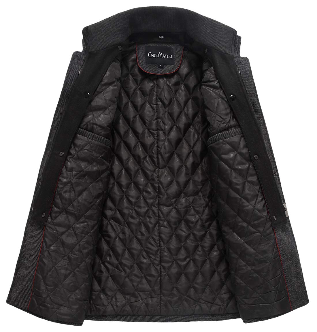 chouyatou Men's Winter Stylish Wool Blend Single Breasted Military Peacoat (Small, Thick-Grey)