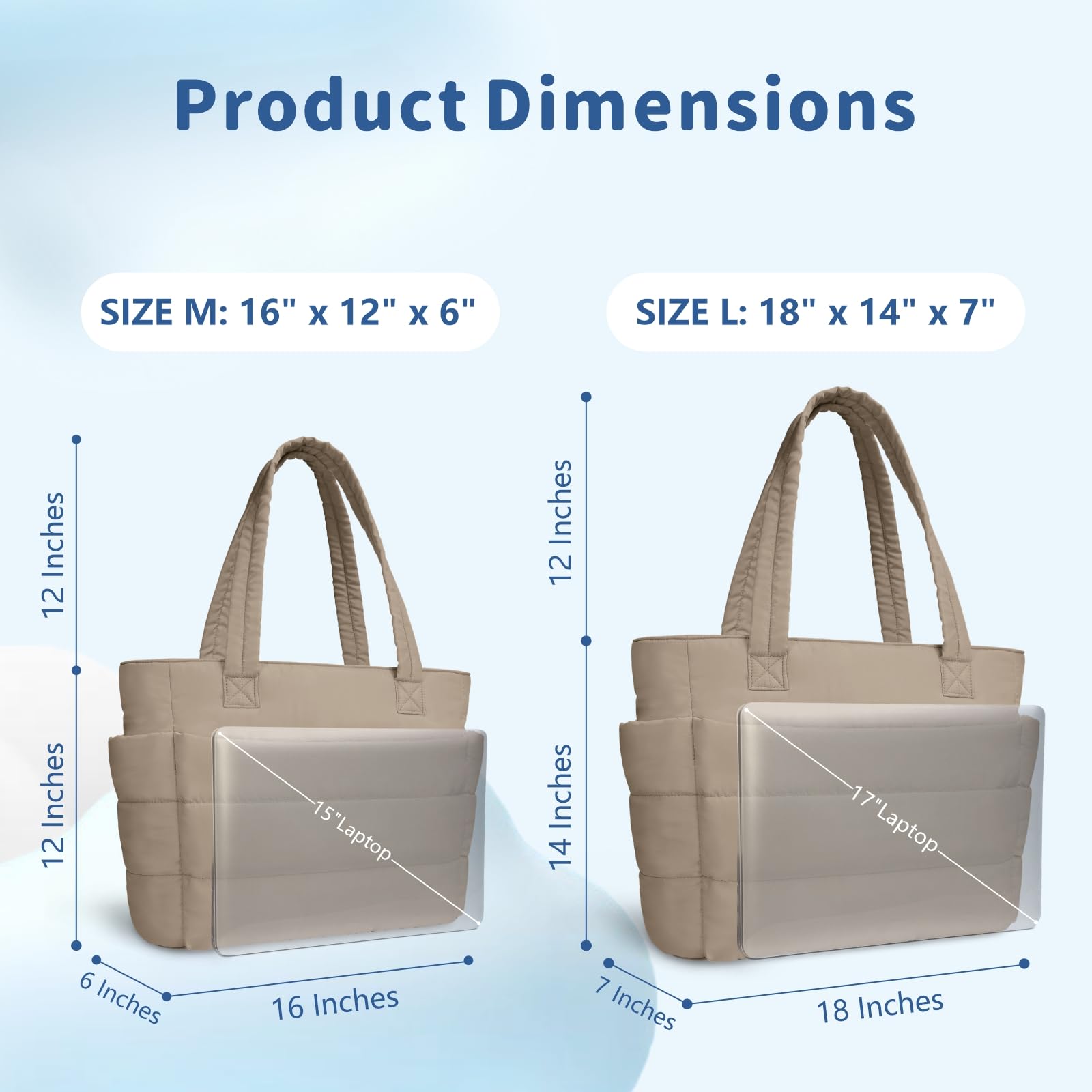 TOPDesign Puffer Tote Bag for Women, Lightweight Puffy Handbag with Compartments & Cosmetic Bag, Quilted Shoulder Bags for Work, Travel, Gym, Gifting (M Camel)