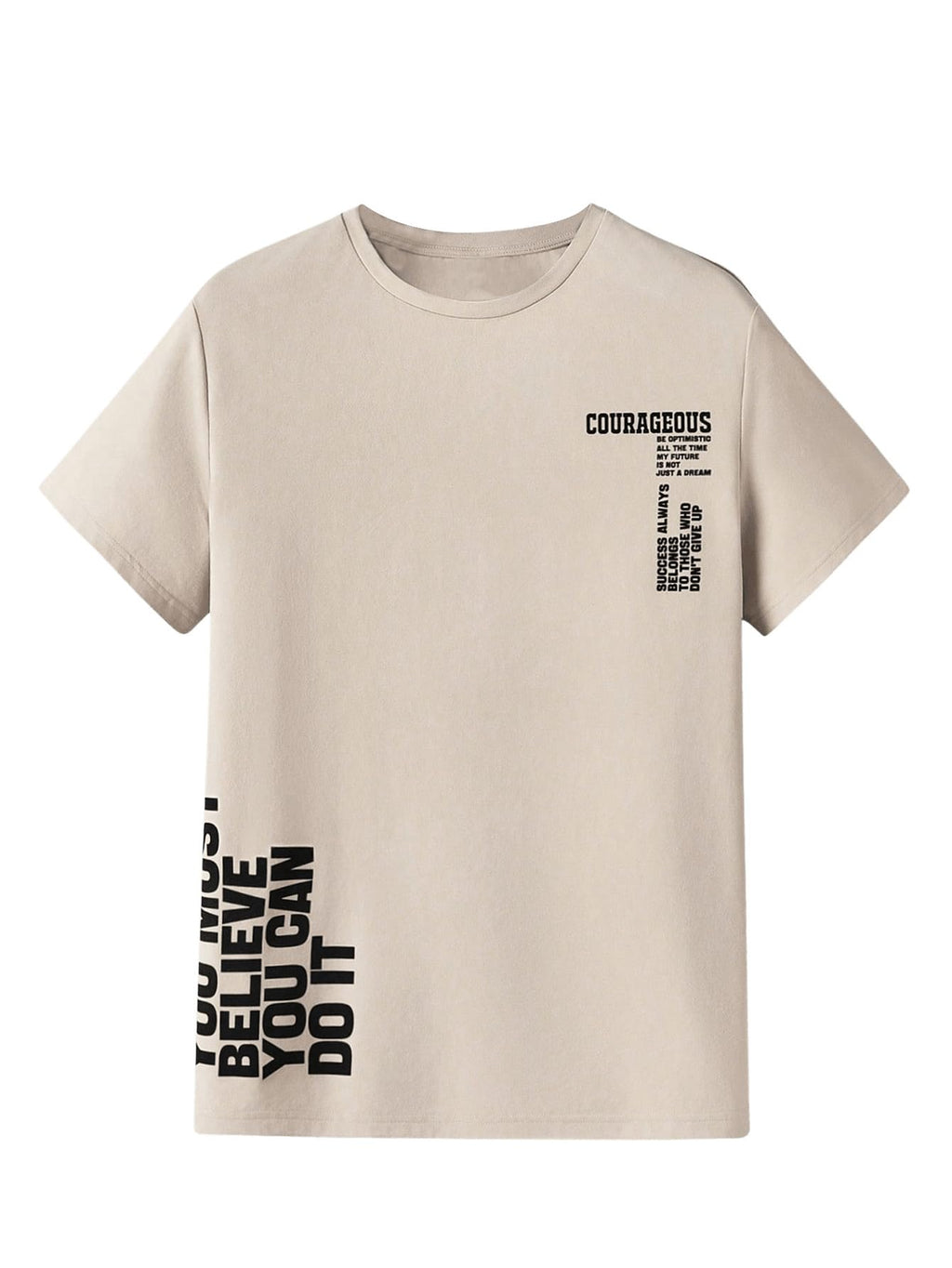 Verdusa Men's Letter Graphic T Shirt Crewneck Short Sleeve Tee Shirt Casual Top Apricot Large