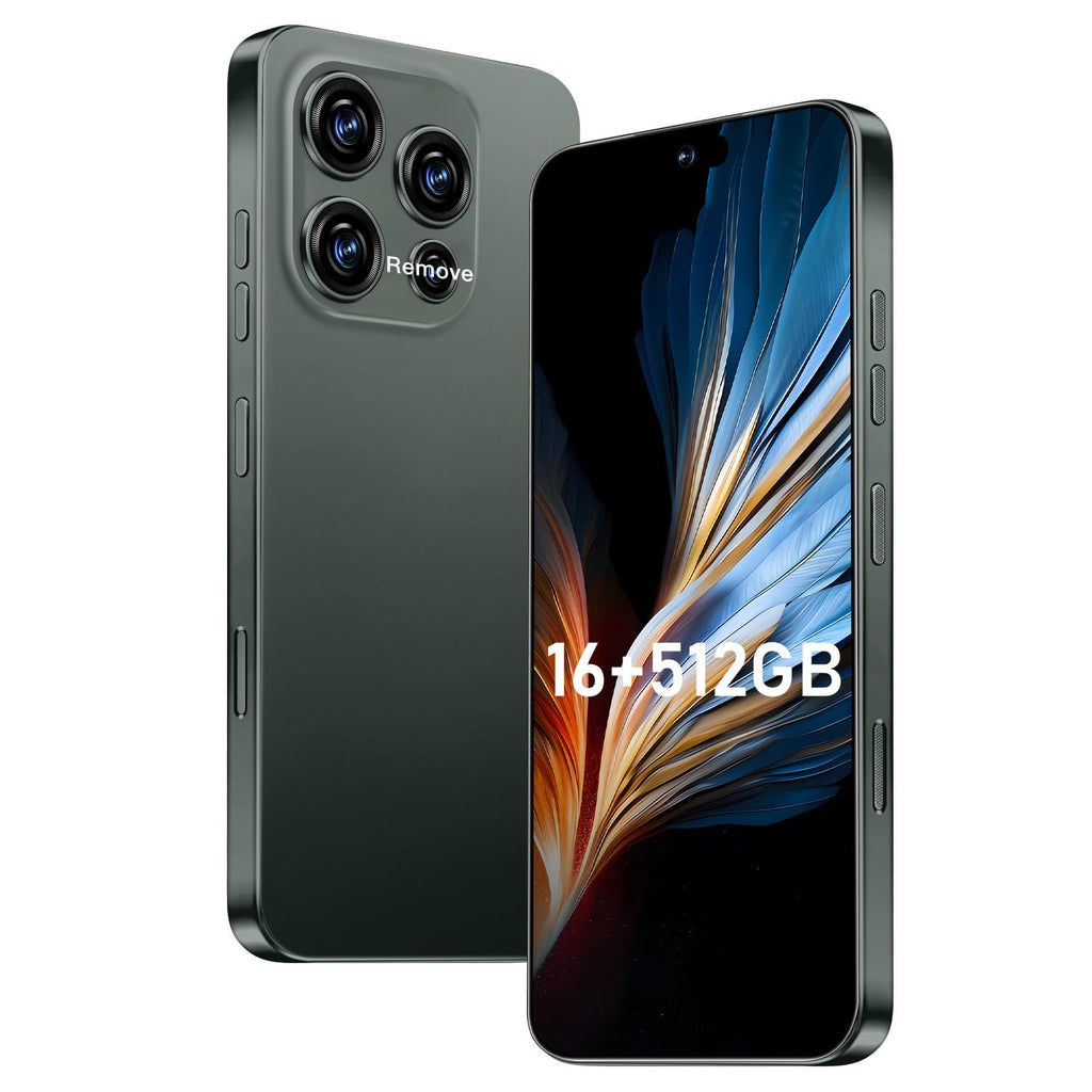 OEJBK 16PM Smartphone New Upgrade 16GB+512GB/6.99" Display 68+108MP Zoom Camera,Tempered Glass Finish, 7000mAh Android 14 Smartphone (Deep Green)