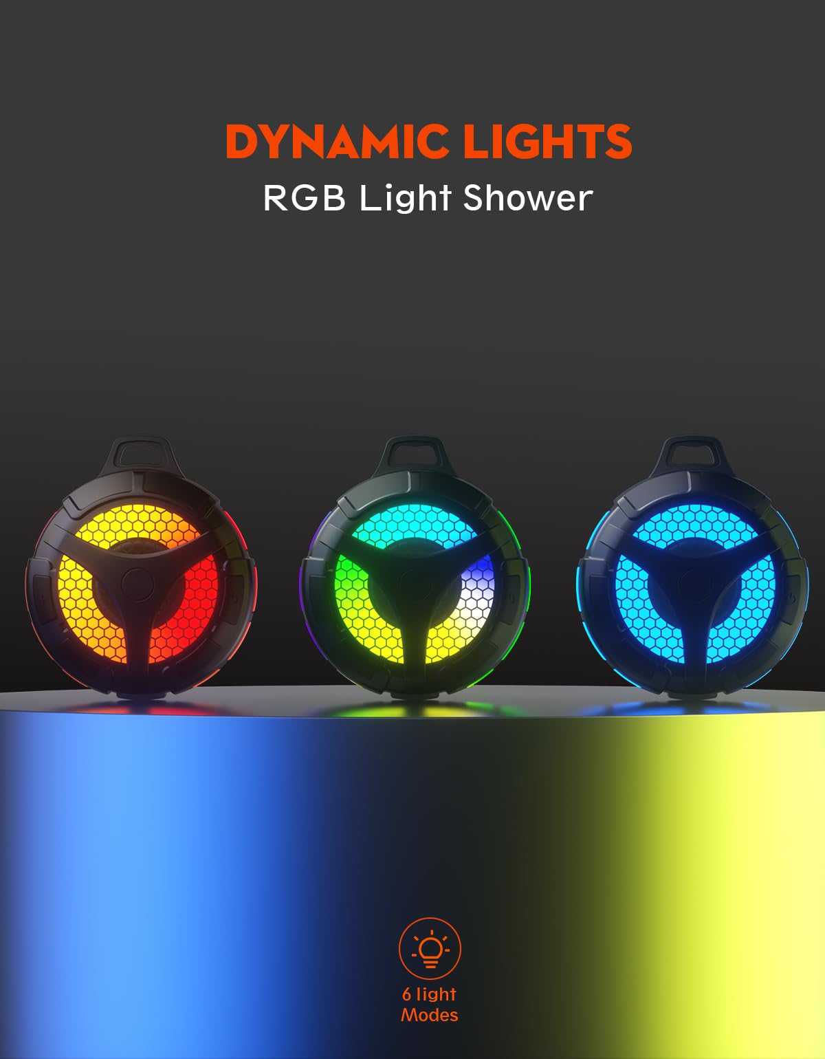 bondidea Bluetooth Shower Speaker, Suction Cup, Small Portable Wireless IPX7 Waterproof Outdoor Speakers, 15W Loud Stereo Sound Deep Bass, TWS Pairs, 6 Mode RGB Lights, All Ages Gift for Christmas