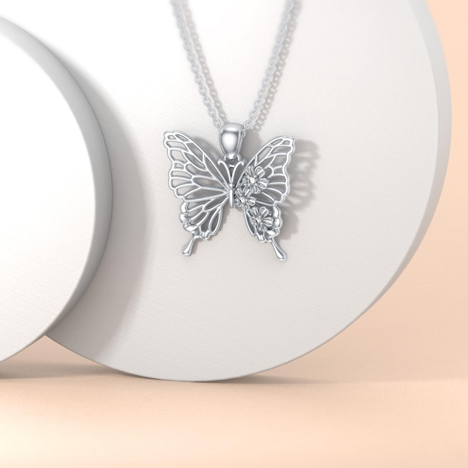 LWXIE Diamond Butterfly Necklace for Women Sterling Silver Butterfly Pendant Necklace Butterfly Jewelry Gift for Women Wife Friend