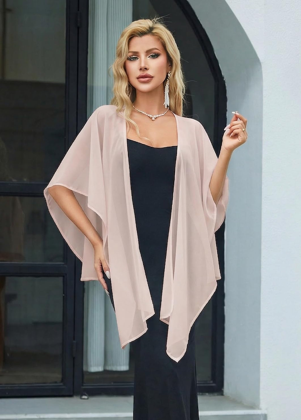 Avidlove Shawl and Wraps Shrug for Evening Dresses Sheer Chiffon Cape Women Elegant Silky Wraps Wedding Scarf Cover Up Champagne One Size