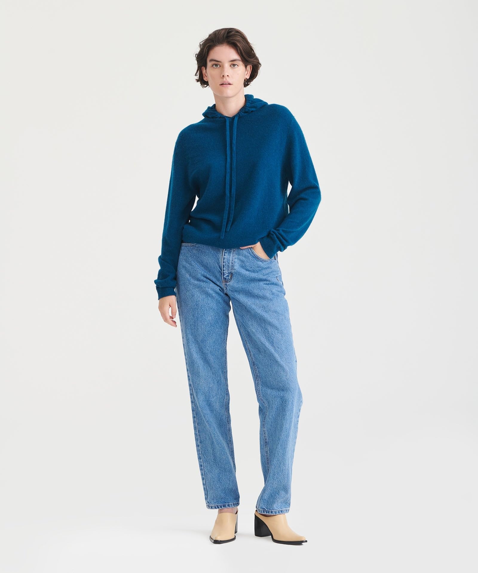 NAADAM Womens The Off-Duty 100% Cashmere Hoodie Peacock Blue