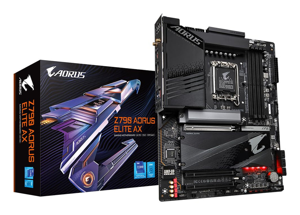 GIGABYTE Z790 AORUS Elite AX 1.0 Intel LGA 1700 ATX Motherboard, 4X DDR5~128GB, 3X PCI-E x16, 4X M.2, 6X SATA, 5X USB 3.2, 1x USB-C, 4X USB 2.0