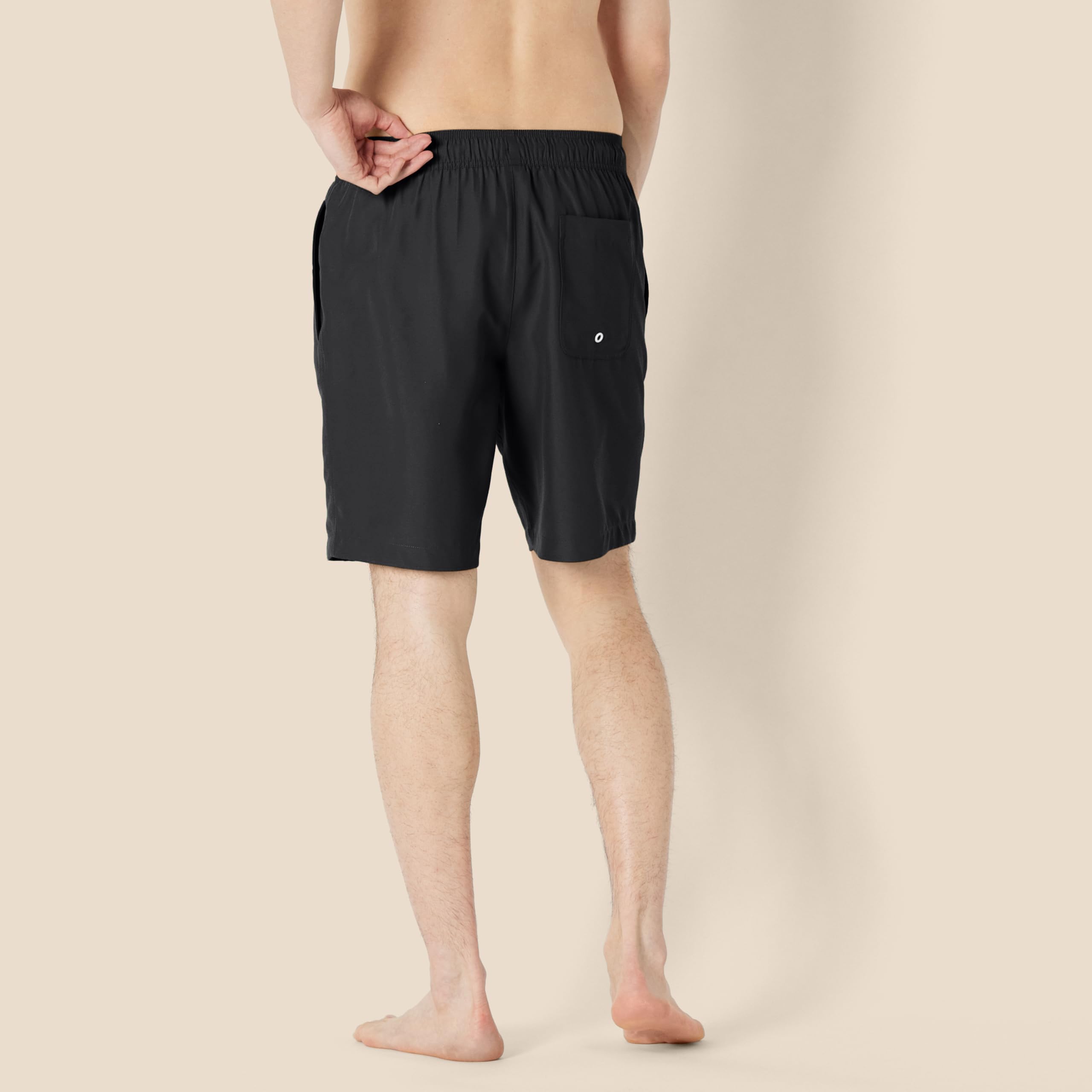 Amazon Essentials Men's 9" Swim Trunks with Mesh Lining, Pockets, Drawstring Closure, Black, Large