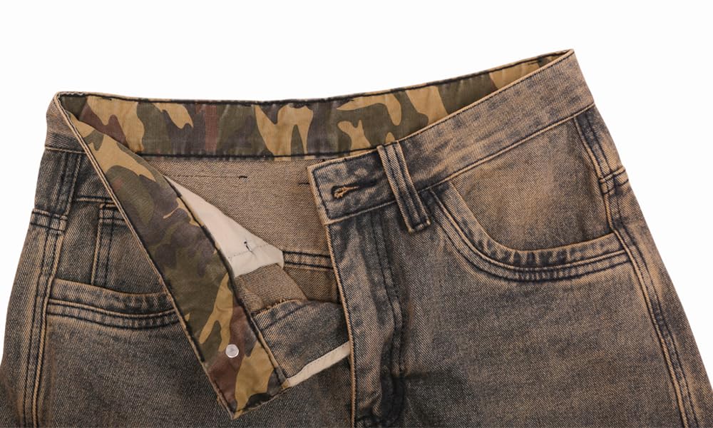 Nutriangee Men's Casual Baggy Cargo Workwear Jeans Loose Fit Straight Leg Hip Hop Denim Pants Yellow 44