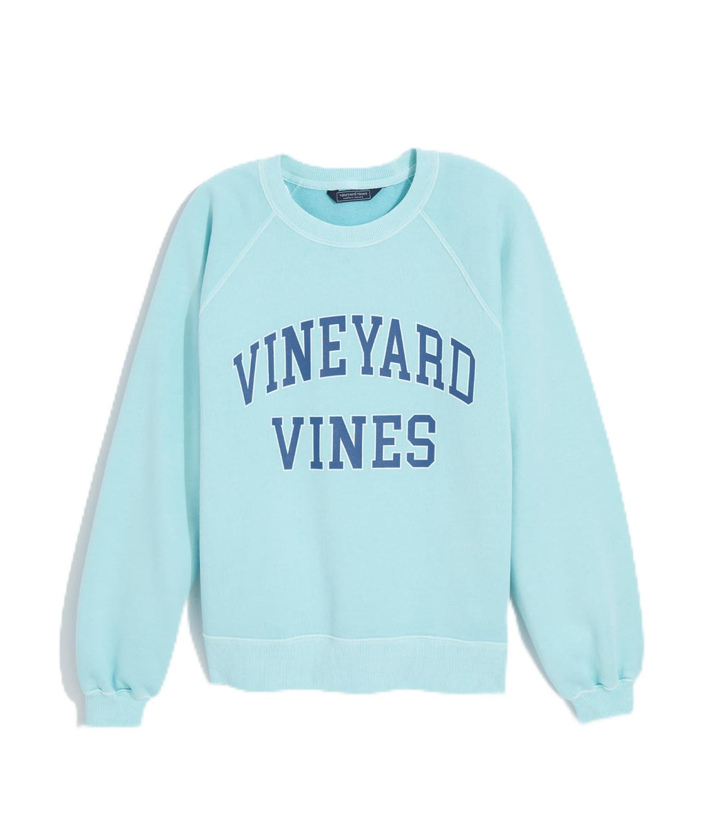 vineyard vines Surf Terry Crewneck with Collegiate Logo, Shallow Sea, XS