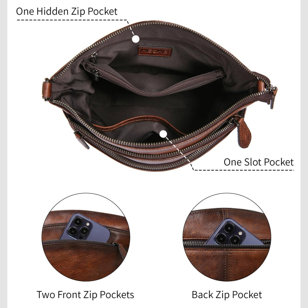HESHE Crossbody Bags for Women Leather Purses with Multi-Pockets Vintage Cross-body Bag Ladies Small Satchel Shoulder Handbags Hobo Bag (Coffee)