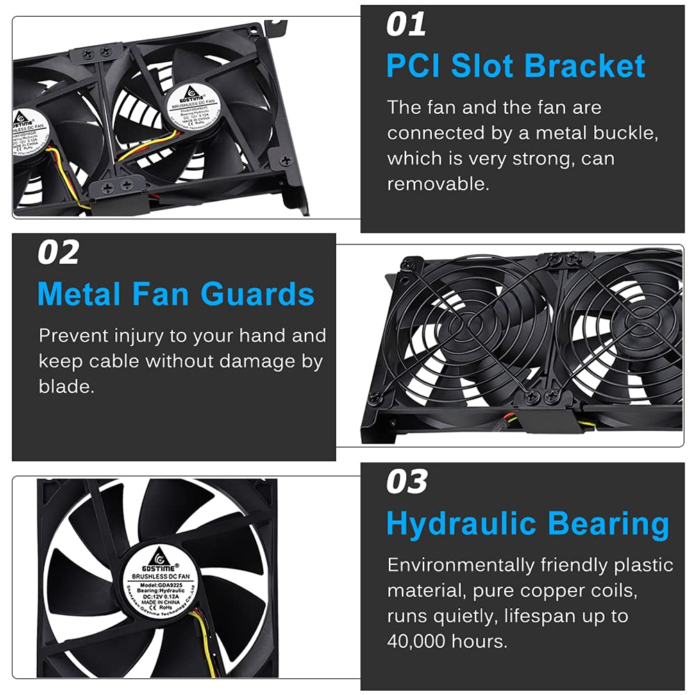 GDSTIME Graphic Card Fans, Graphics Card Cooler, Video Card Cooler, PCI Slot Dual 90mm 92mm Fans, VGA Cooler
