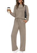 Two Piece Sets for Women Cruise Essentials 2026 Spring Summer Fall Fashion 2025 Travel Outfits Winter Clothes Trendy Lounge Sets Matching Sets Wide Leg Pants Set Mock Neck Airport Sweat Set Brown L
