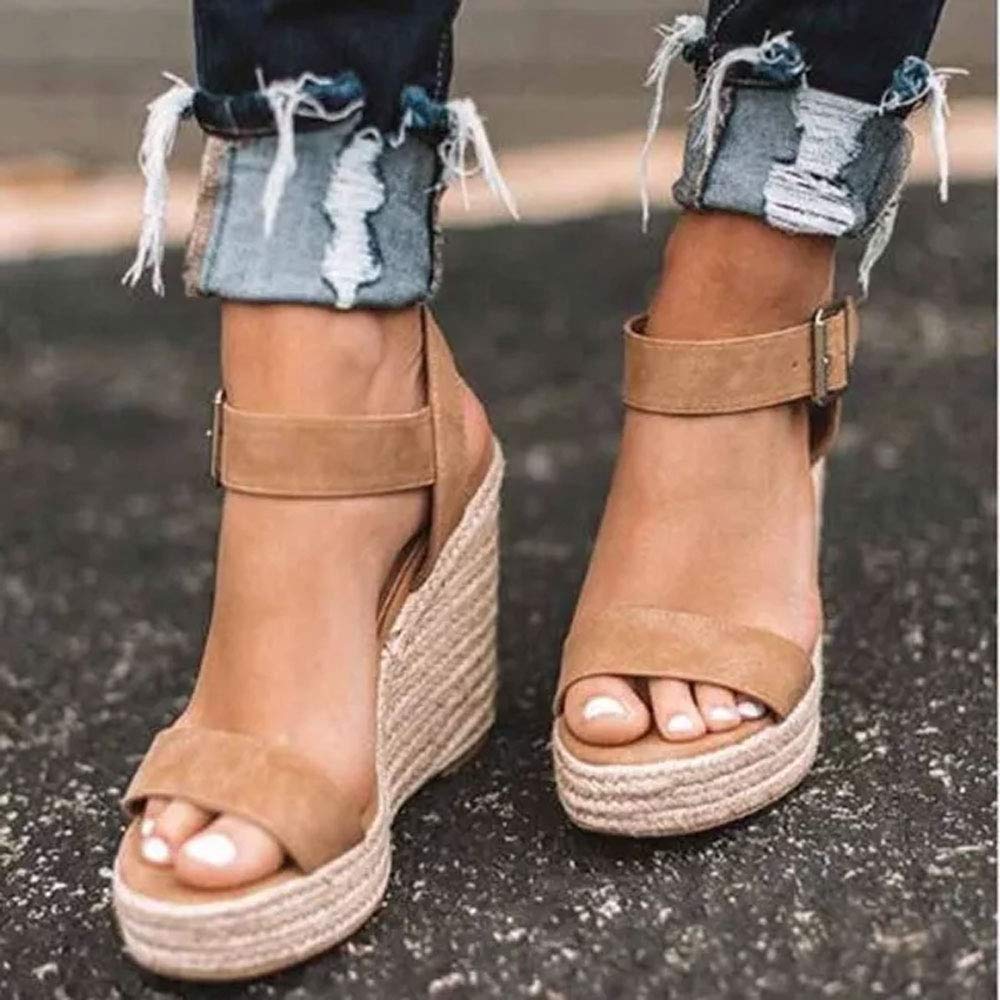 VICKI·VICKI Women's Wedges Sandals Platform Wedge Heels Espadrilles Women Shoes Sandals Khaki Size 8