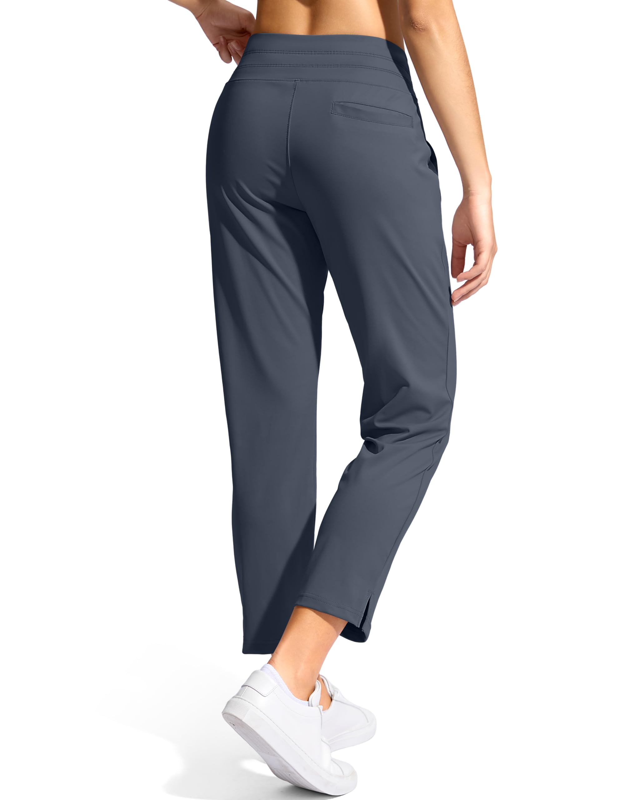 YYV Women's Pants with 3 Pockets High Waisted Golf Athletic Pants 7/8 Stretch Ankle Pants for Women Workout Travel Casual(Dusty Blue Large)