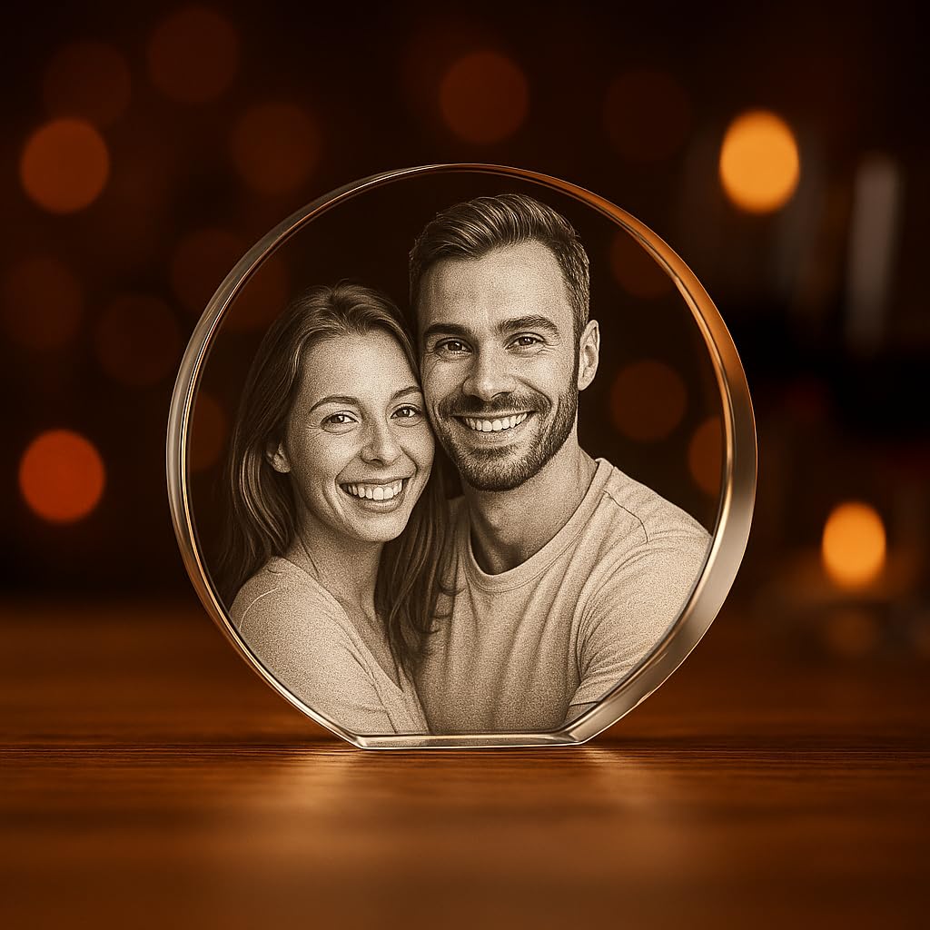 A&B Crystal Collection Round Personalized 2D Engraved Photo (Wedding, Memorial, Mother's Day, Valentine's, Christmas, Personalized) (Round) (3.15 * 1 * 2.9 inches)