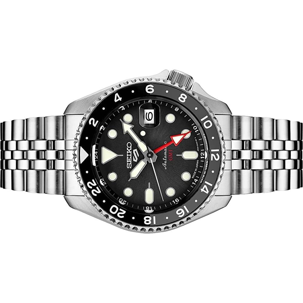 SEIKO SSK001 Automatic Watch for Men - 5 -Sports - Black Dial with Date Calendar and Luminous Hands & Markers and Black & Gray GMT Bezel, 100m Water-Resistant