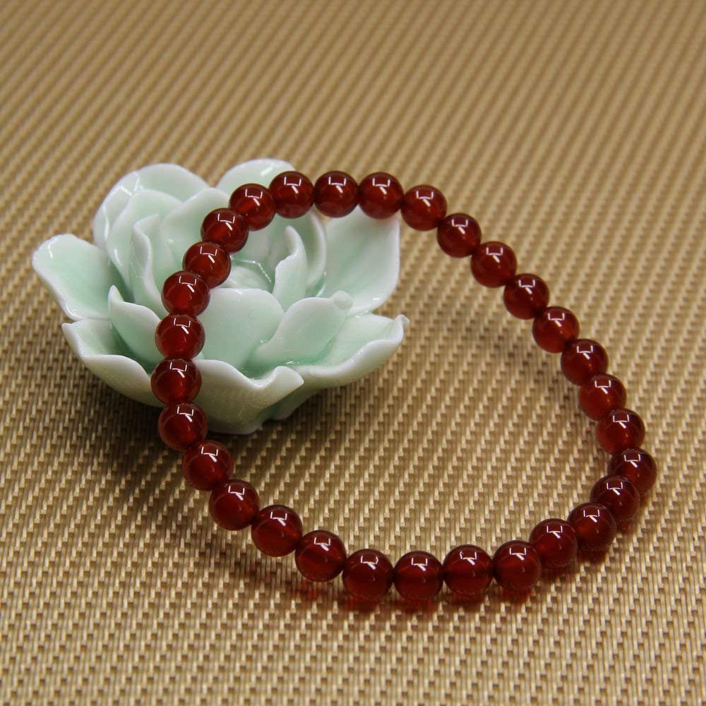 Natural AA Grade Red Agate Gemstone 6mm Round Beads Stretch Bracelet 7" Unisex