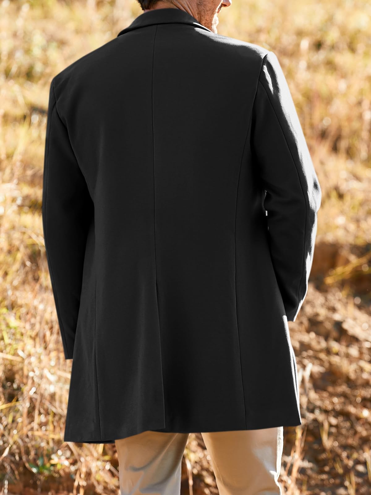 PASLTER Mens Trench Coat Slim Fit Notched Collar Fall Winter Single Breasted Pea Coat Warm Soft Overcoat