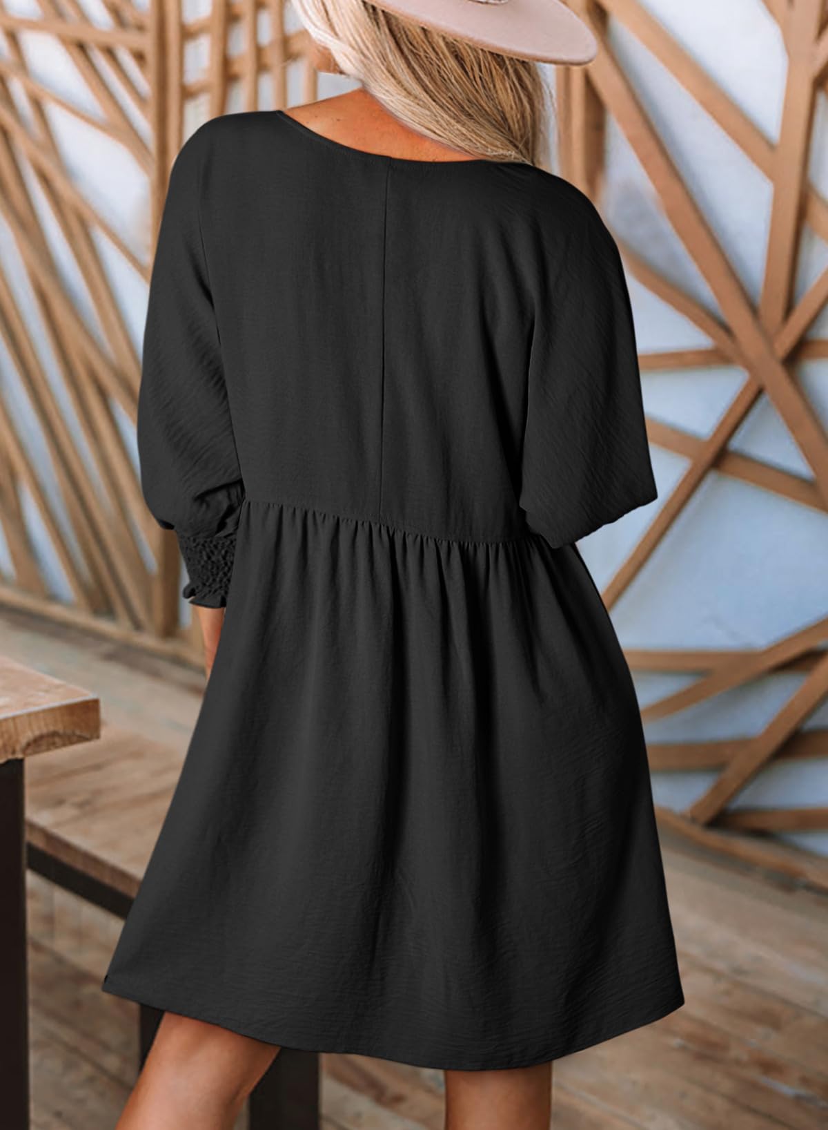 Dokotoo Womens Plus Size Spring Dresses for Women Wedding Guest Empire Waist Cute Tunic Babydoll Dress Casual Short Sleeve Flowy Western Cowgirl Country Shirt Dress Church Black Dresses for Women L