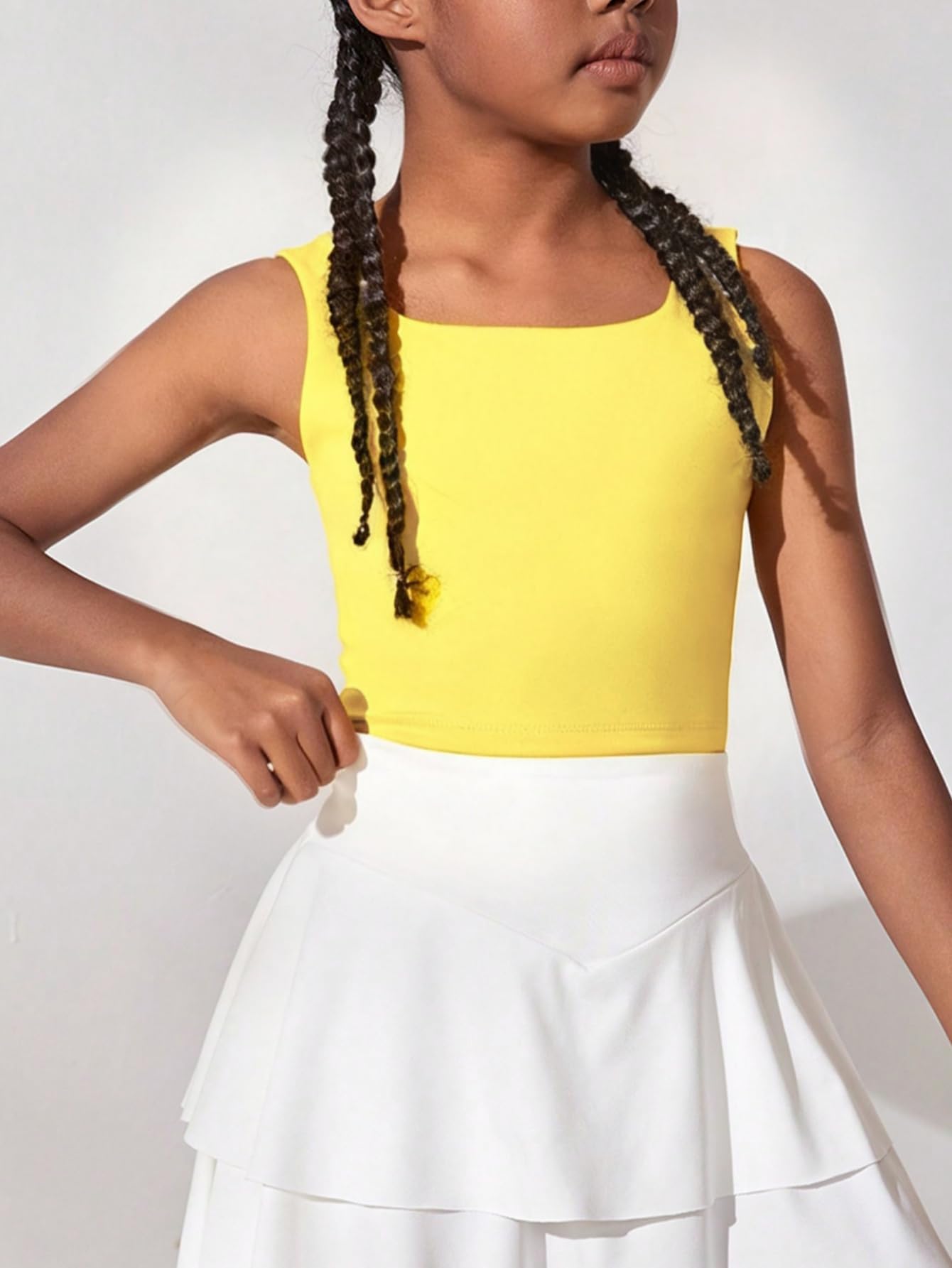WDIRARA Girl's Twist Back Sports Bras Backless Tank Top Workout Sports Shirts for Gym Yellow 10Y