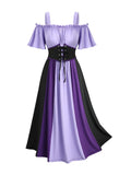 ROSE GAL Women Plus Size Medieval Renaissance Costume Victorian Dress Cold Shoulder Ruffles Underbust Corset Irish Dress Flutter Sleeves Goth Dress Cosplay(Purple_1/3X)