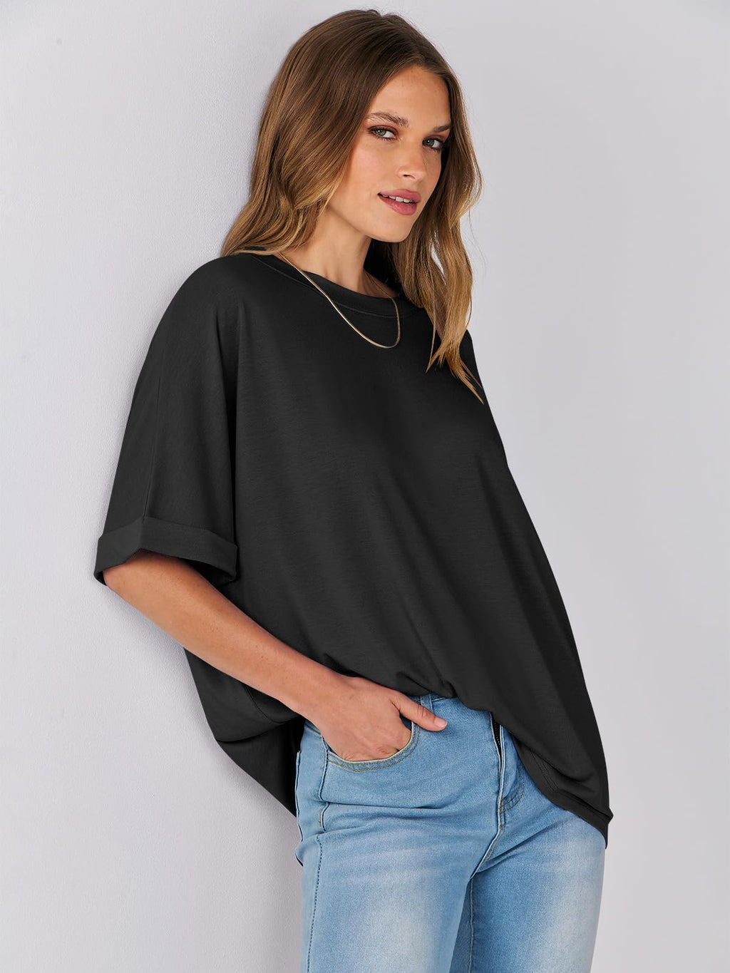 ANRABESS Womens Tops Oversized T Shirts Short Sleeve Crewneck Summer Casual Loose Basic Tee Shirt 2026 Trendy Fashion Clothes Black Large
