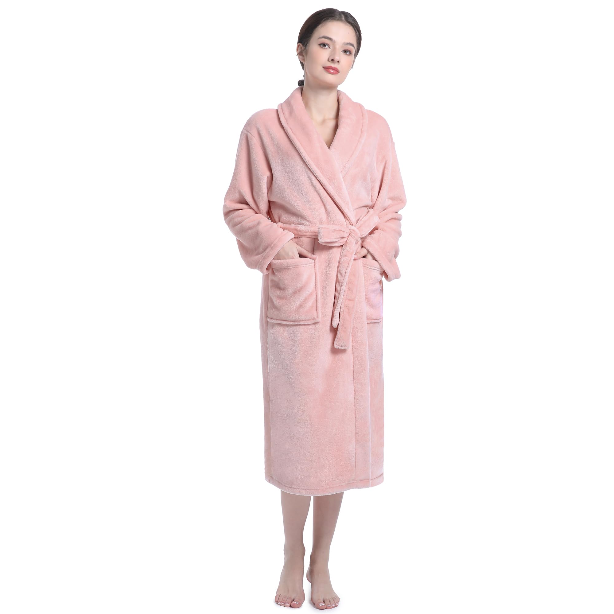 Eonkasp Plush Soft Robes for Women, Premium Fleece Womens Robe Cozy Warm Bathrobe, Light Pink, 2XL-3XL