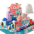 Migargle Wooden Building Blocks Set, City Construction Stacker Stacking Preschool Learning Educational Toys, Toddler Toys for 3+ Year Old Boy and Girl Gifts