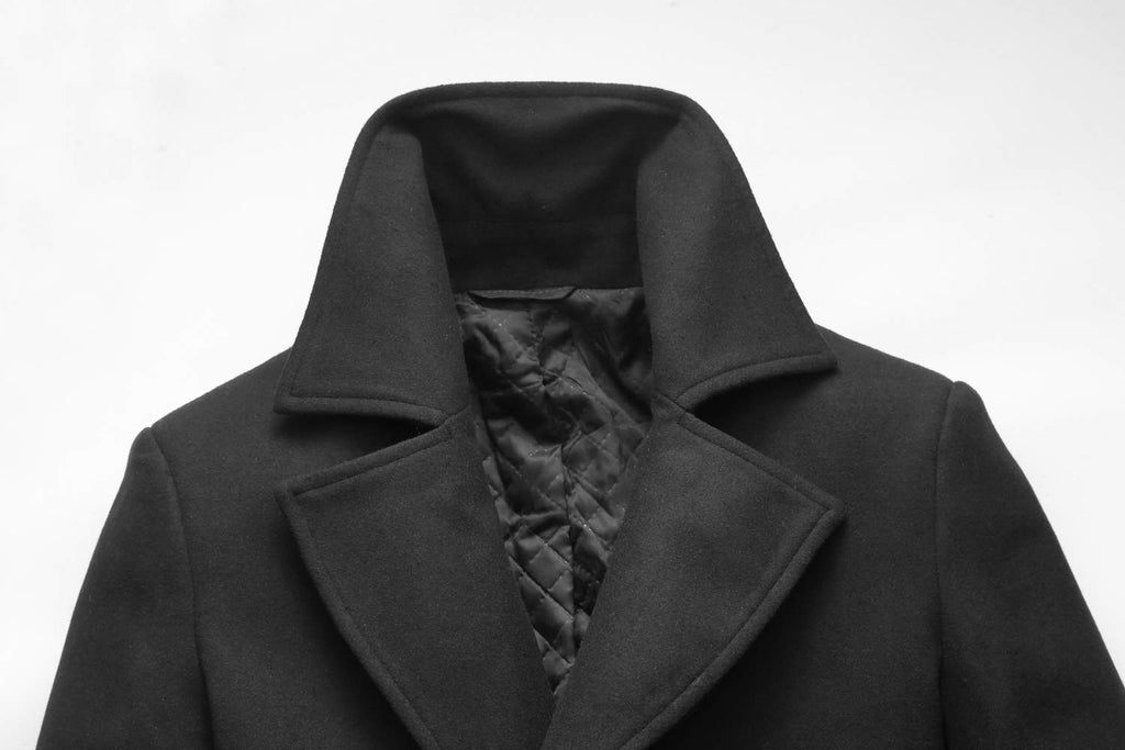 chouyatou Men's Classic Notched Collar Double Breasted Wool Blend Pea Coat (Large, Black)