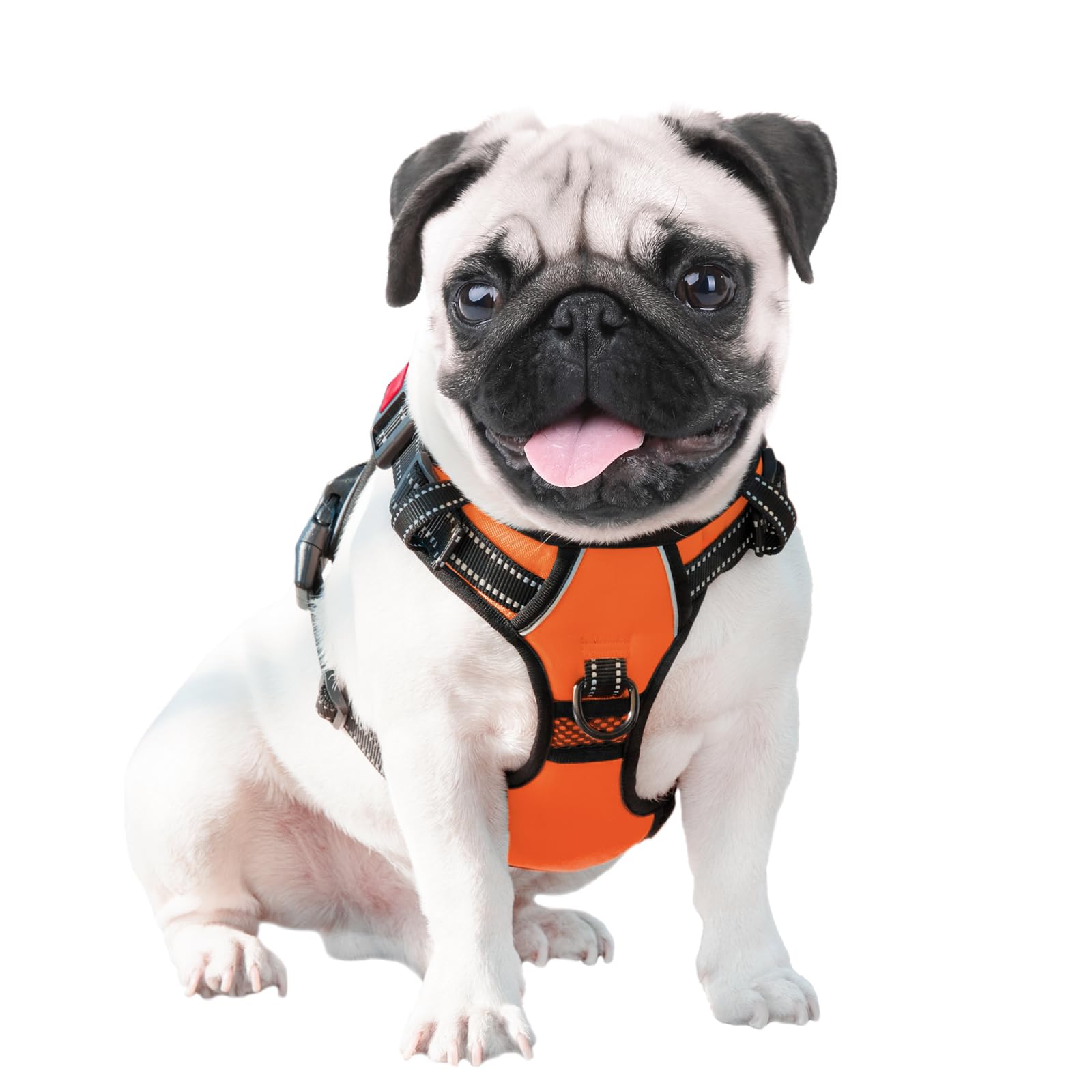 PHOEPET No Pull Dog Harness Medium Reflective Front Clip Vest with Handle,Adjustable 2 Metal Rings 3 Buckles,[Easy to Put on & Take Off](M, Orange)