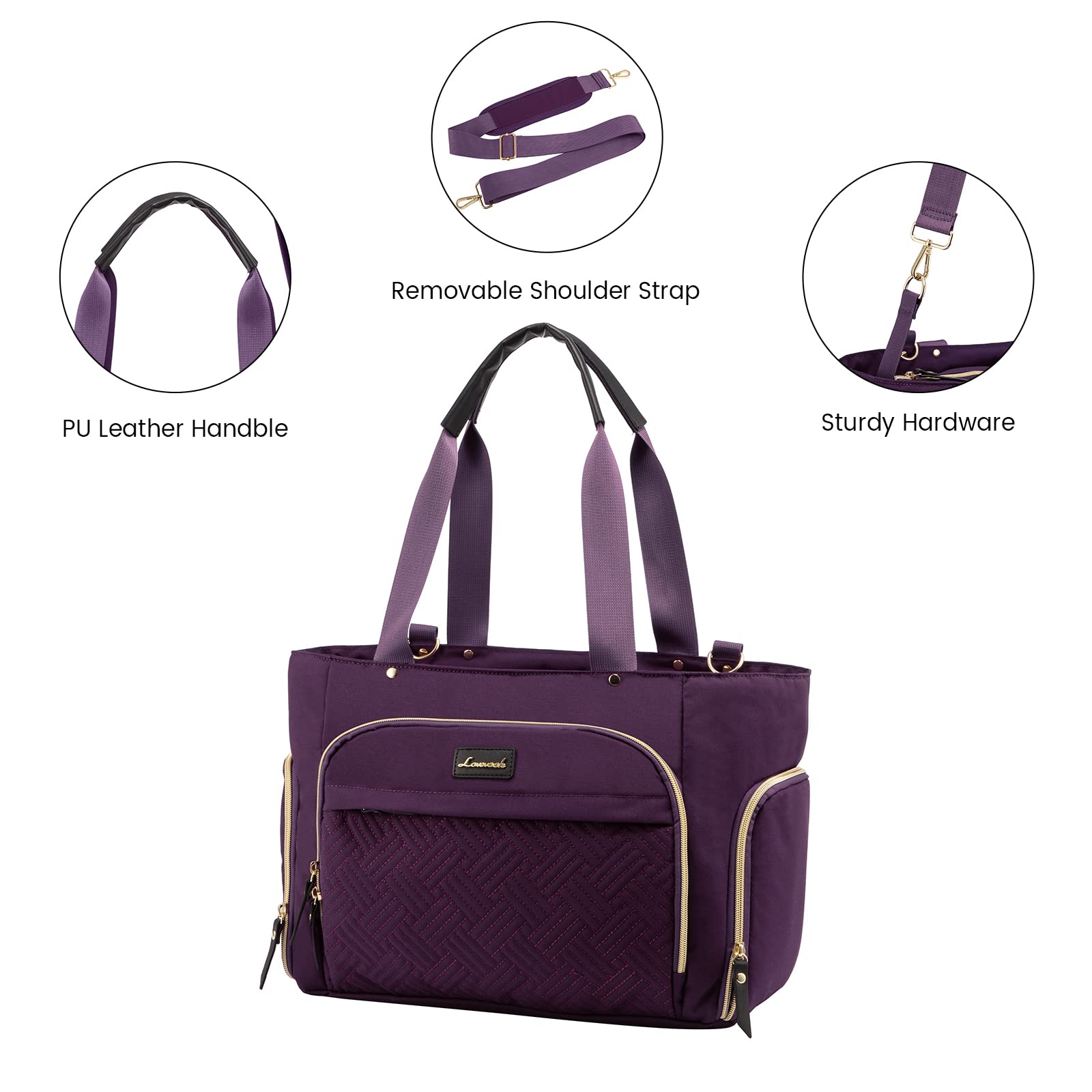 LOVEVOOK Breast Pump Bag, Diaper Bag Tote 3Pcs Set, Work Bag for Breastfeeding Mom with 15" Laptop Pocket, Cooler Bag & Changing Pad Fit Most Breast Pumps Like Spectra S1/S2, Medela, Rainyb, Elvie