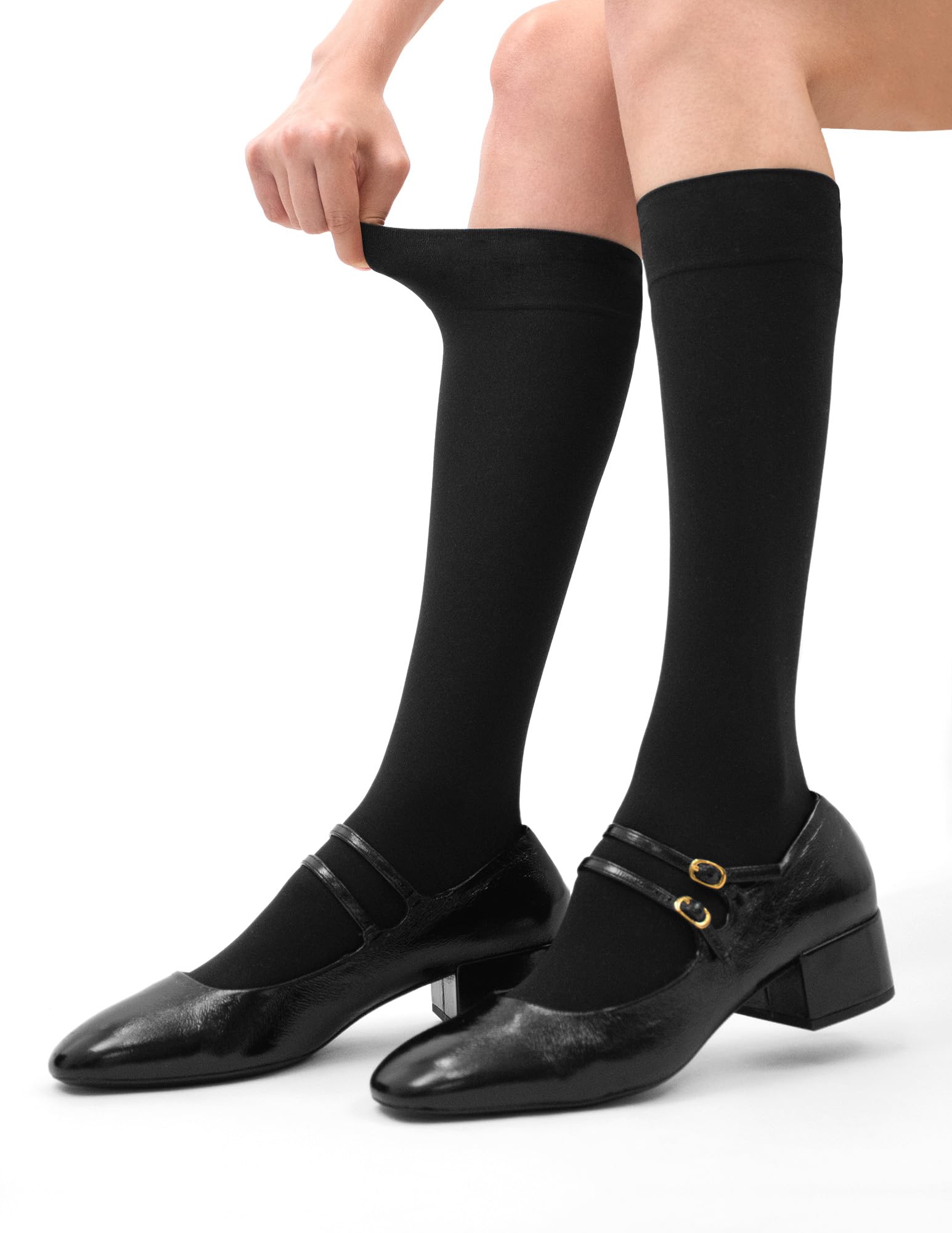HUE womens Soft Opaque Knee High (Pack of 3) dress socks, Black, 1 US