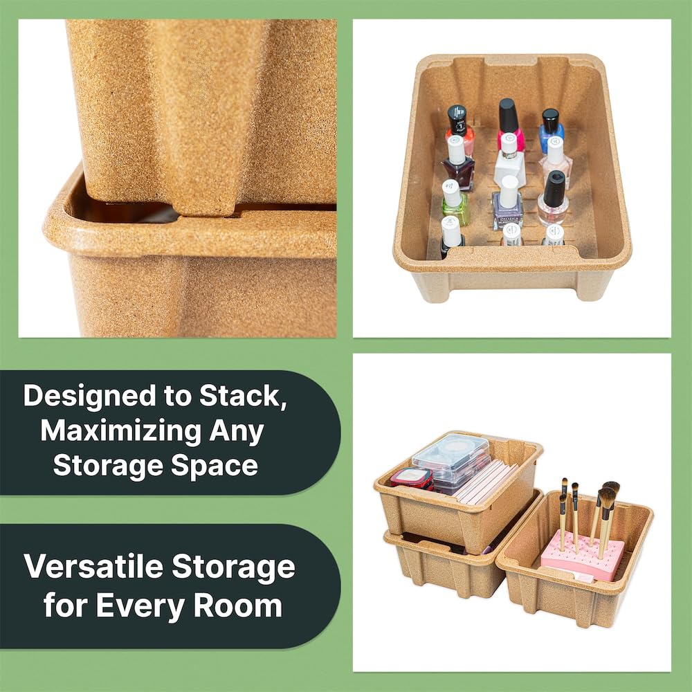 Best Kept Cupboard Organizers And Storage | Plastic Tray Wood-Like Texture| Bathroom Essentials | Skincare Organizer | Facial Care Product Storage Bin | Light Brown 3-Piece Organizer Set