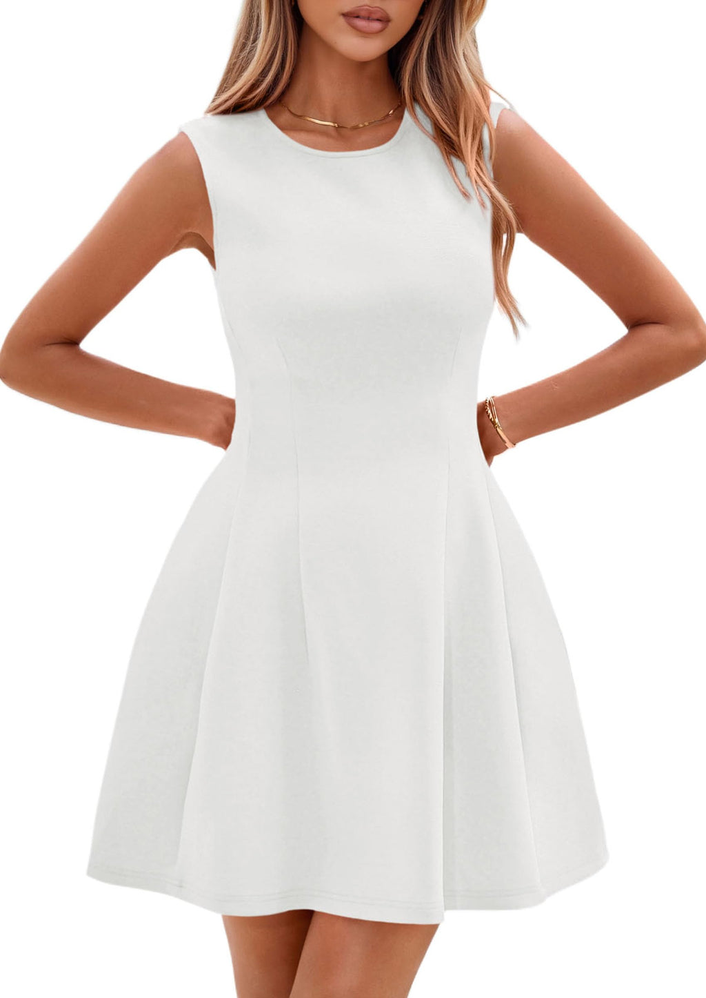 PRETTYGARDEN Summer Dresses for Women 2026 Elegant Classy Spring A Line Business Casual Work Graduation Cocktail Short Dress (White,Medium)