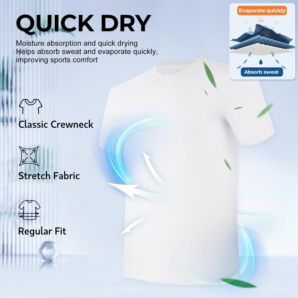 BAMBOO COOL Men's Undershirts for Men Pack,Moisture-Wicking Tees,Stretch Crew Neck Soft T-Shirts(White, 3 Pack)