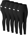 CHRLEISURE Leggings with Pockets for Women, High Waisted Tummy Control Workout Yoga Pants(5 Packs Black, XL)