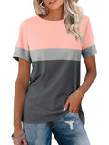 Minetom Womens Color Block T Shirts Short Sleeve Tops Summer Tees